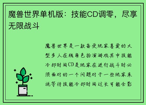 魔兽世界单机版：技能CD调零，尽享无限战斗